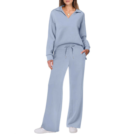 Damen Bequemer Freizeitanzug mit elegantem V-Ausschnitt und lockerem Schnitt EB