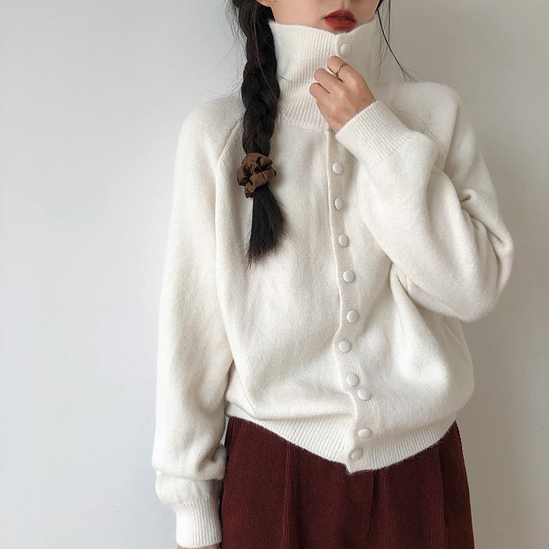 Damen Hochwertiger Strickcardigan mit Stehkragen und Knopfdetails EB