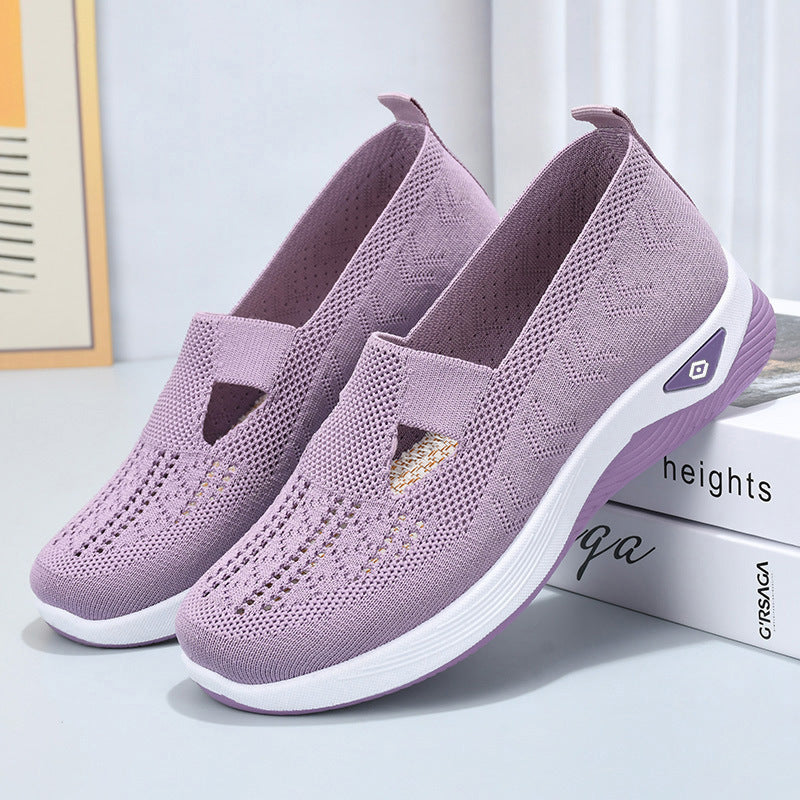 Damen Komfortable und luftige Slip-On Sneakers mit Strickoberfläche EB