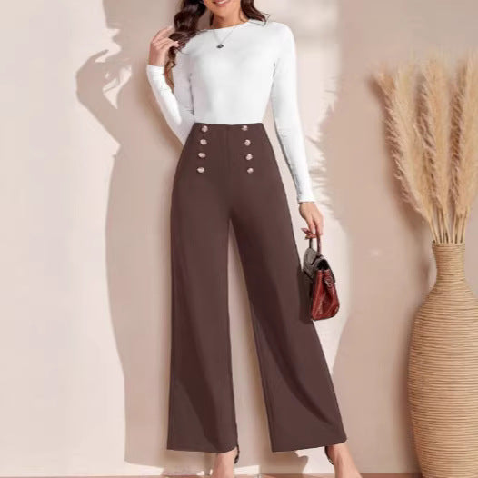 Damen nan hohe Taillenhose mit weitem Bein, maritim inspirierten Zierknöpfen EB