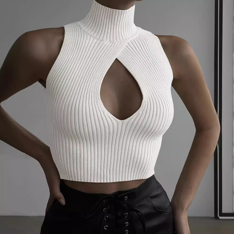 Damen Crop-Top mit hohem Kragen und tiefem Ausschnitt EB