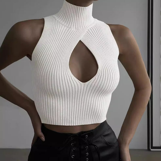 Damen Crop-Top mit hohem Kragen und tiefem Ausschnitt EB