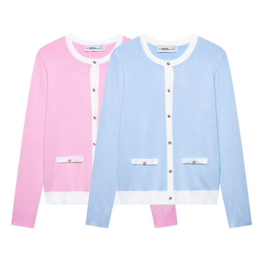 Damen elegante Strickjacke mit dekorativen Knöpfen und Taschen EB