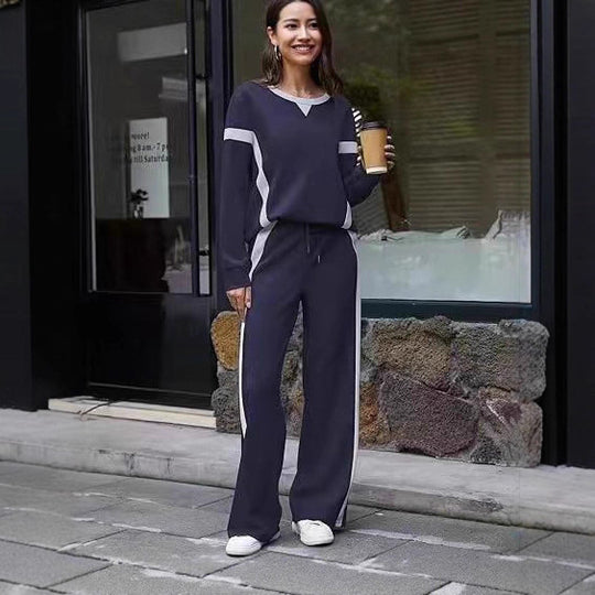 Damen nan sportives Lounge-Set mit weitem Sweatshirt, Palazzohose und seitlichen Kontraststreifen EB