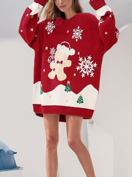 Damen Oversized Weihnachtspullover mit festlichem Motiv EB