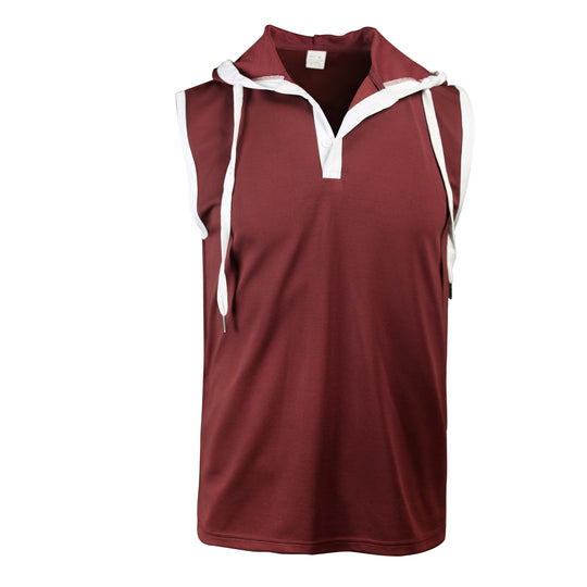 Herren nan ärmelloses Kapuzenpoloshirt mit Meshstruktur und Henley-Knopfleiste EB
