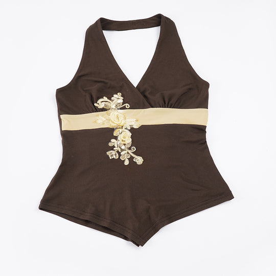 Damen eleganter Halter-Badeanzug mit luxuriösen Stickereien EB