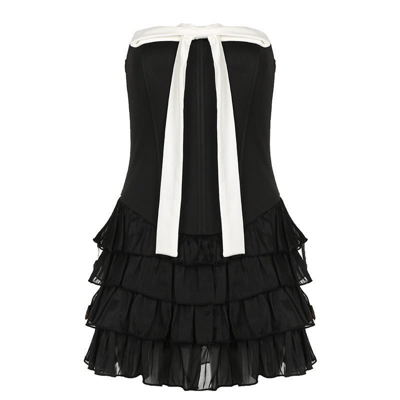 Damen elegantes Wickelkleid mit voluminösen Rüschendetails und Taillenband EB