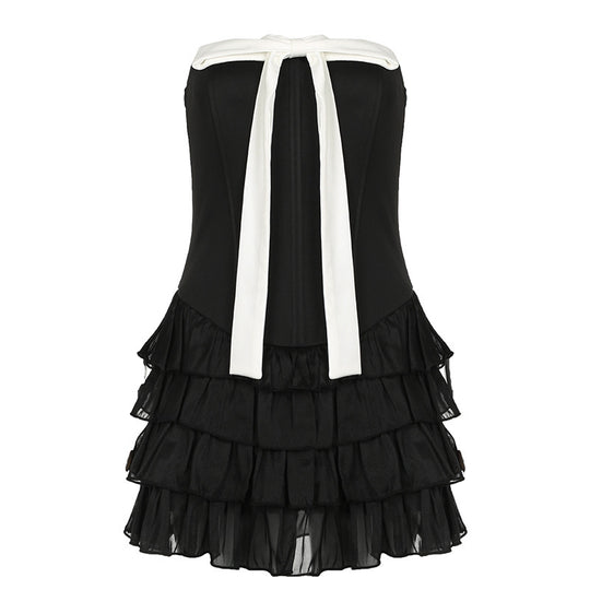 Damen elegantes Wickelkleid mit voluminösen Rüschendetails und Taillenband EB