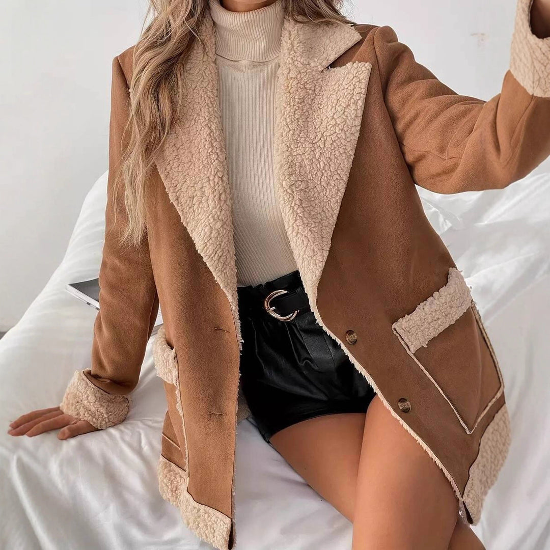 Damen Oversized Teddy-Jacke mit Taschen und weich gefüttertem Kragen EB