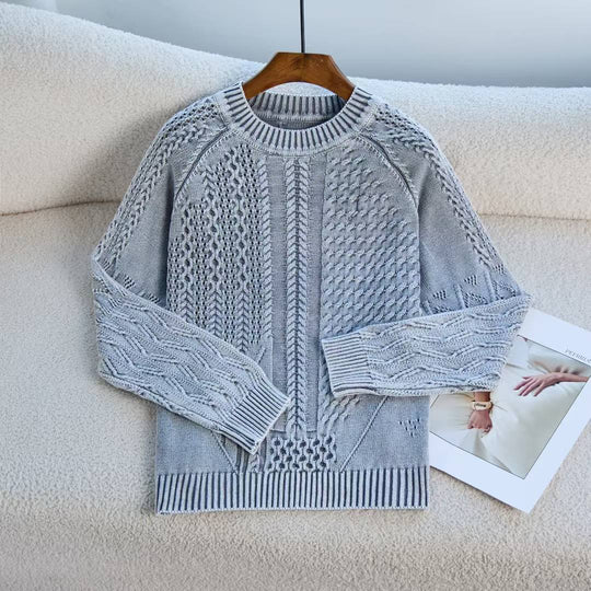 Damen Grob gestrickter Pullover mit Zopfmuster und lässigem Schnitt EB