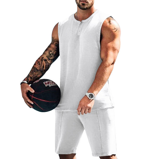 Herren sportliches Trainingsoutfit mit ärmellosem Oberteil und Shorts EB