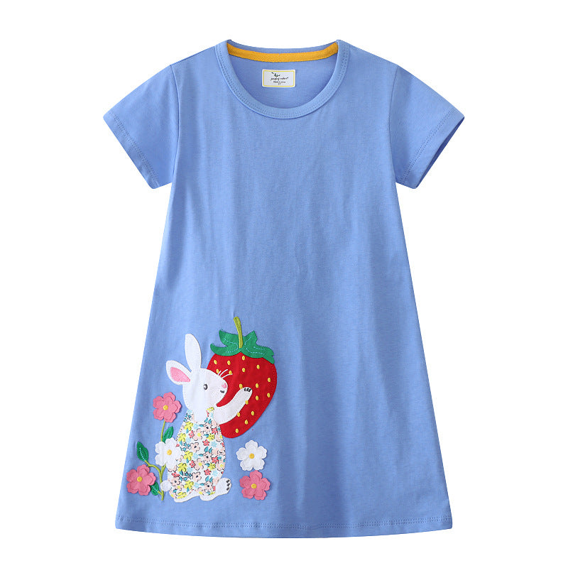 Mädchen Freizeitkleid mit niedlichem Hasen- und Erdbeer-Motiv EB