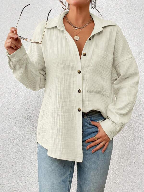 Damen Lässiges Overshirt mit Knopfleiste und Brusttasche EB