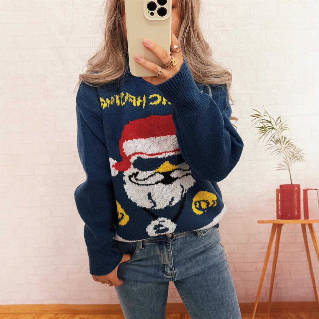 Damen festlicher Strickpullover mit Weihnachtsmotiv EB