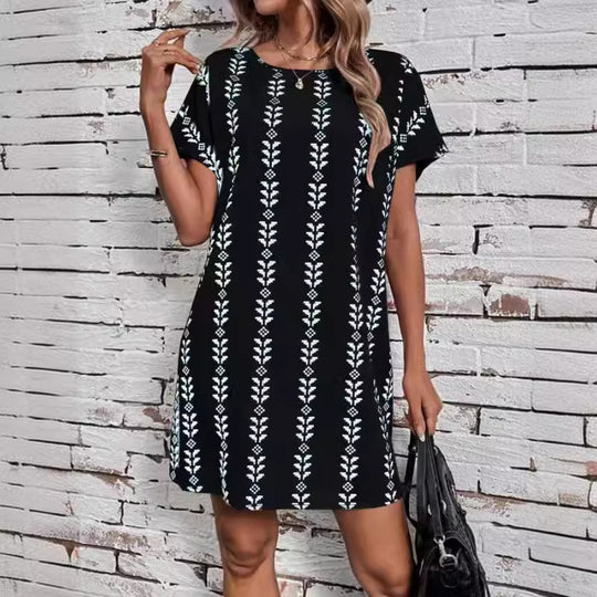 Damen lässiges Freizeitkleid mit trendigem Blumenmuster und komfortablem Schnitt EB