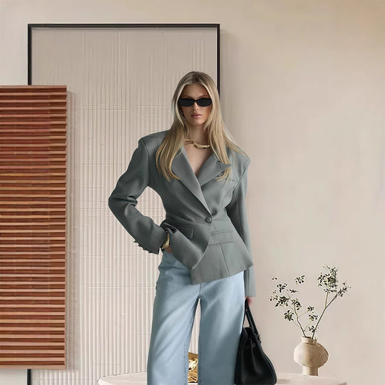Damen Modische Oversized Blazerjacke mit einzigartigem Schnitt EB