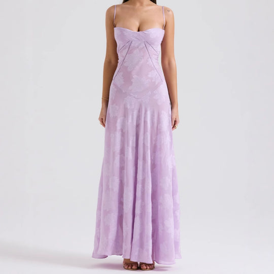 Damen Maxikleid mit dekorativem Spitzen-Oberteil und fließendem Rock EB