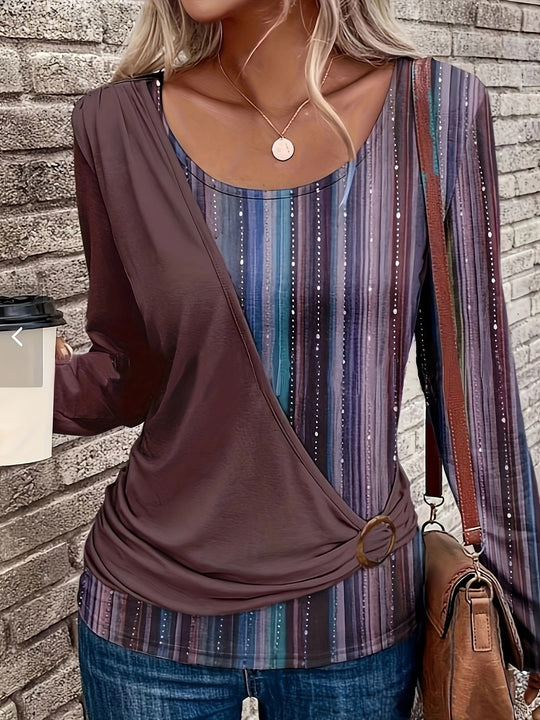 Damen Wickeloberteil mit modischem Ringdetail und attraktiven Streifen EB