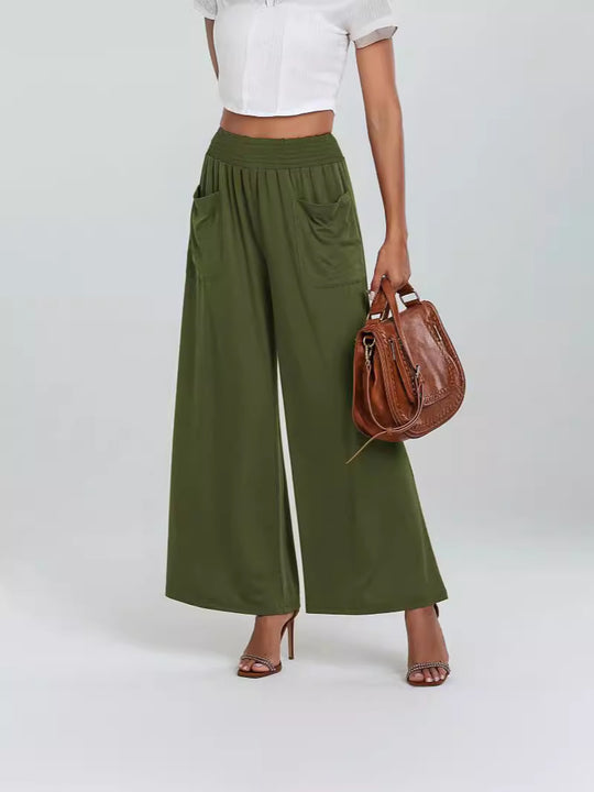 Damen Weite Hose mit elastischem Bund und Seitentaschen EB