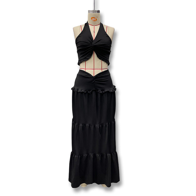 Damen Maxikleid mit raffiniertem Knotendesign und fließendem Rock EB