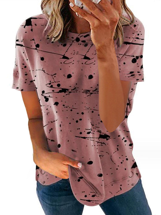 Damen Kreatives Kurzarm-T-Shirt mit modernem Spritzdesign EB