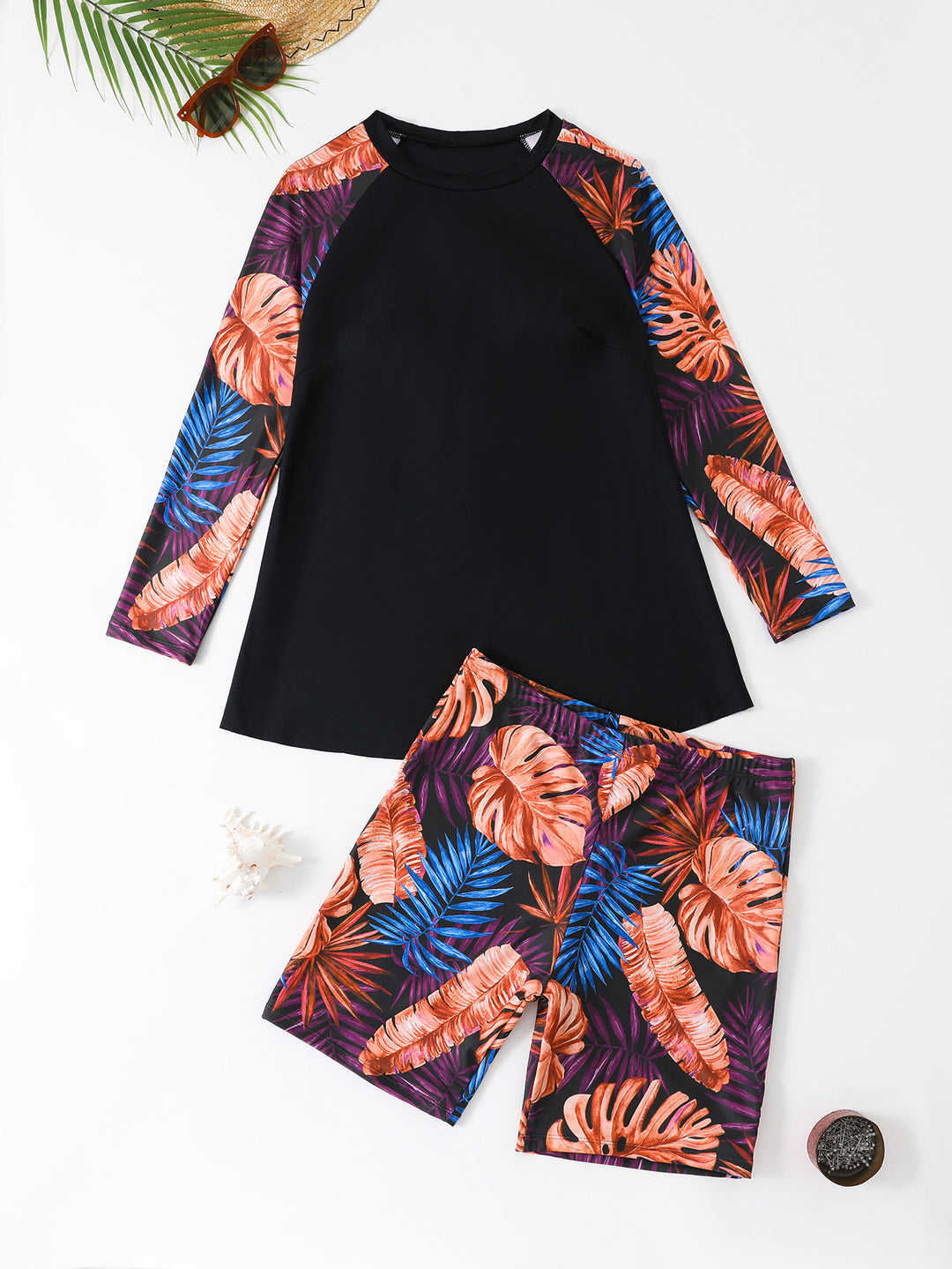 Damen UV-Schutz Badeanzug-Set mit ärmellosem Oberteil und kurzen Hosen EB