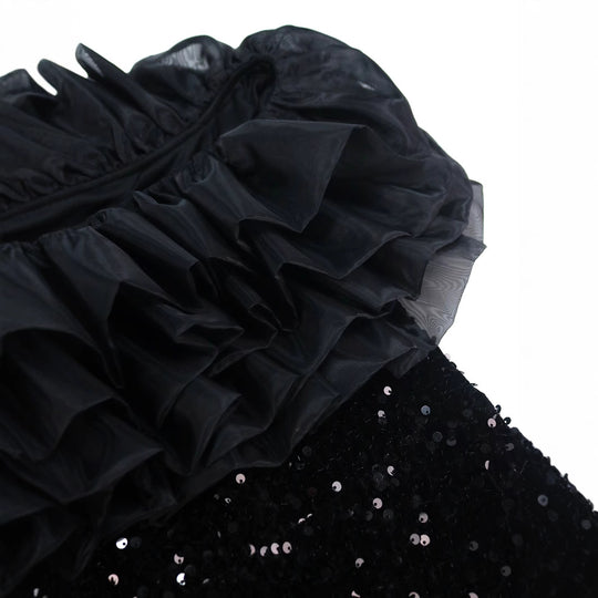 Damen Elegantes Abendkleid mit voluminösen Rüschen und funkelnden Pailletten EB