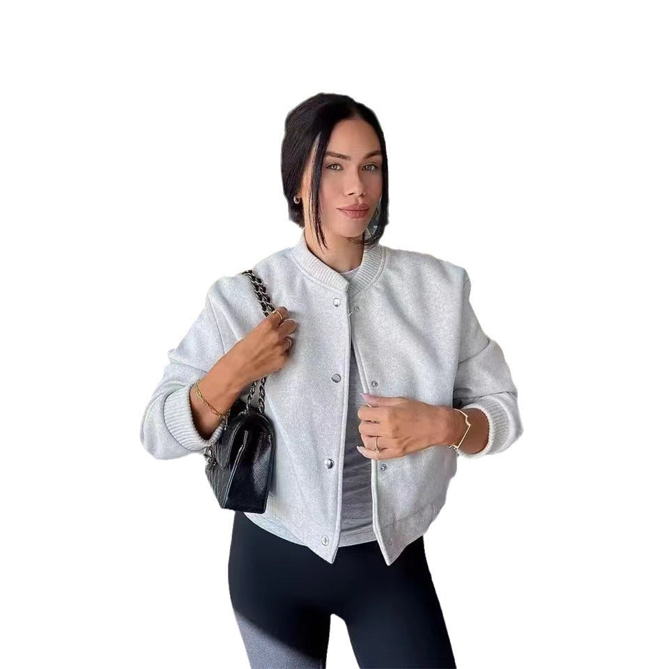 Damen Cropped Jacke mit modernem Stehkragen und Druckknopfverschluss EB
