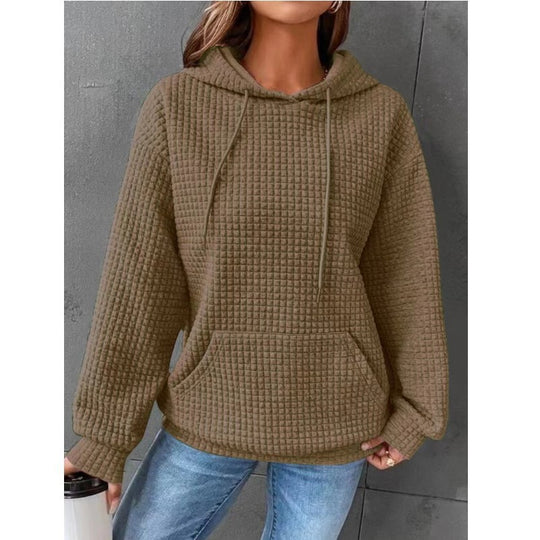 Damen Waffelstruktur Hoodie mit Kängurutasche und lässigem Schnitt EB