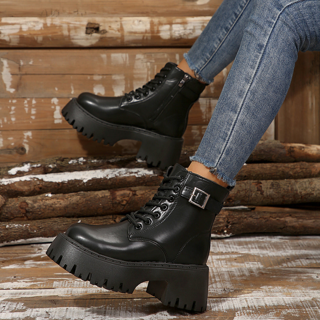 Damen Robuste Schnürstiefel mit Stylischem Profilsohle EB