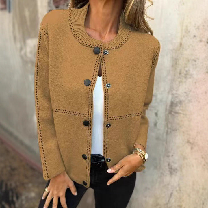 Damen Lockere Strickjacke mit Knöpfen und dekorativen Nähten EB