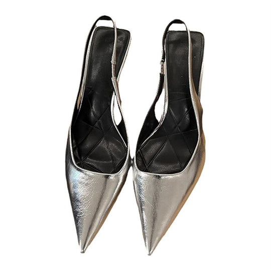 Damen Slingback High Heel Pumps mit spitzem Design und elegantem Metallfinish EB