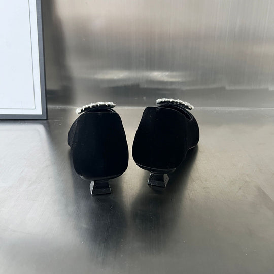 Damen Samt Ballerinas mit glamourösem Schmuckdetail EB