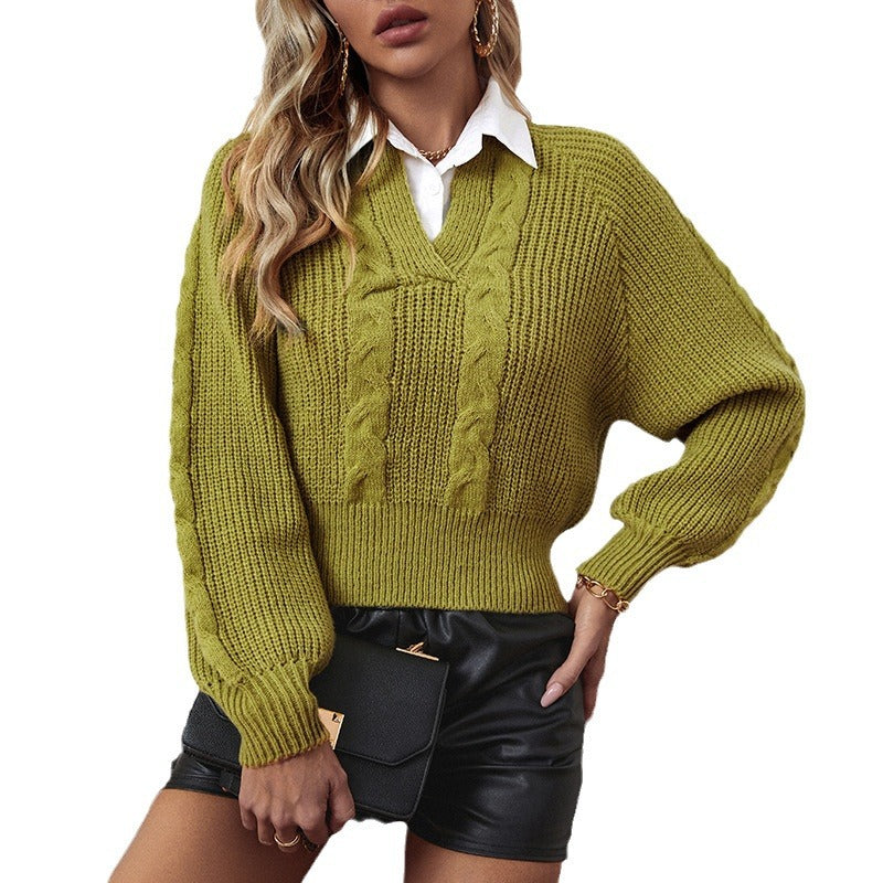 Damen Strickpullover mit Zopfdesign und modernem Kragen EB