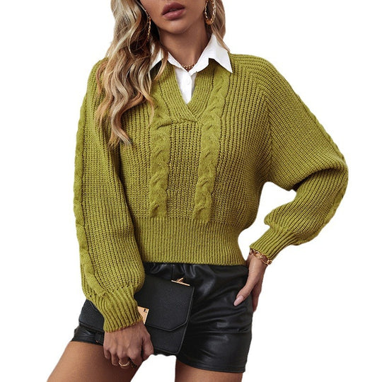 Damen Strickpullover mit Zopfdesign und modernem Kragen EB