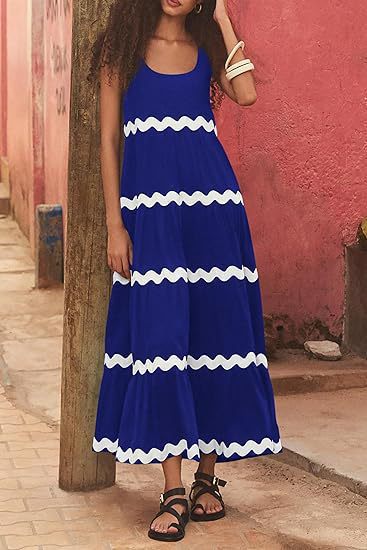 Damen Maxikleid mit Wellenmuster und lockerer Passform EB