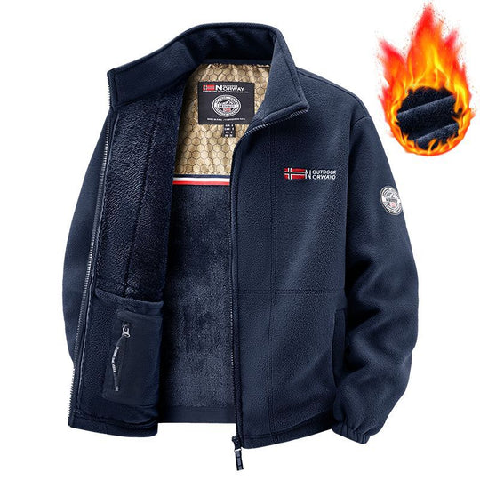 Herren Thermo-Fleecejacke mit vollflorigem Teddyfutter, verdeckter Reißverschluss-Innentasche und hohem Stehkragen EB