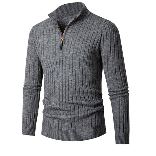 Herren eleganter Strickpullover mit durchgehendem Reißverschluss und Rippenstruktur EB