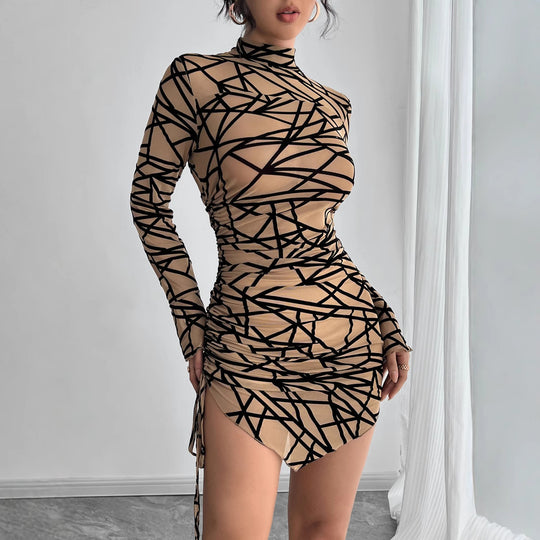 Damen Figurbetontes Minikleid mit grafischem Muster und Raffungen EB