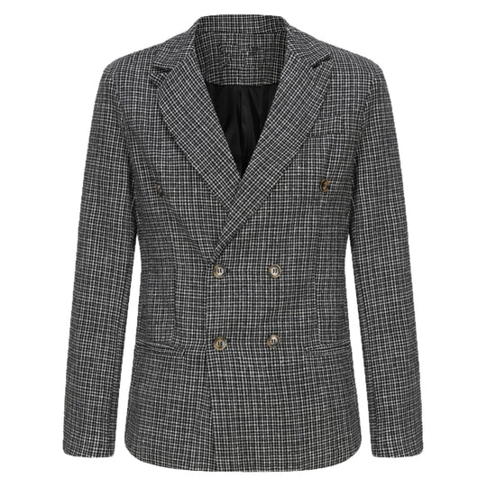Herren nan zweireihiger strukturierter Wollmix-Blazer mit Peak-Revers und tailliertem Schnitt EB