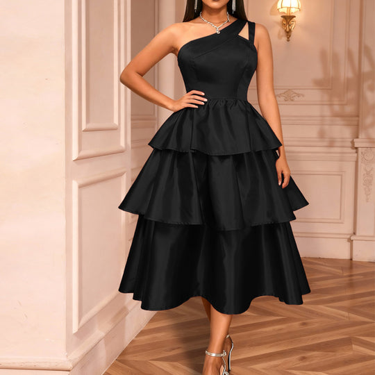 Damen festliches Wickelkleid mit voluminösem Rüschendesign EB