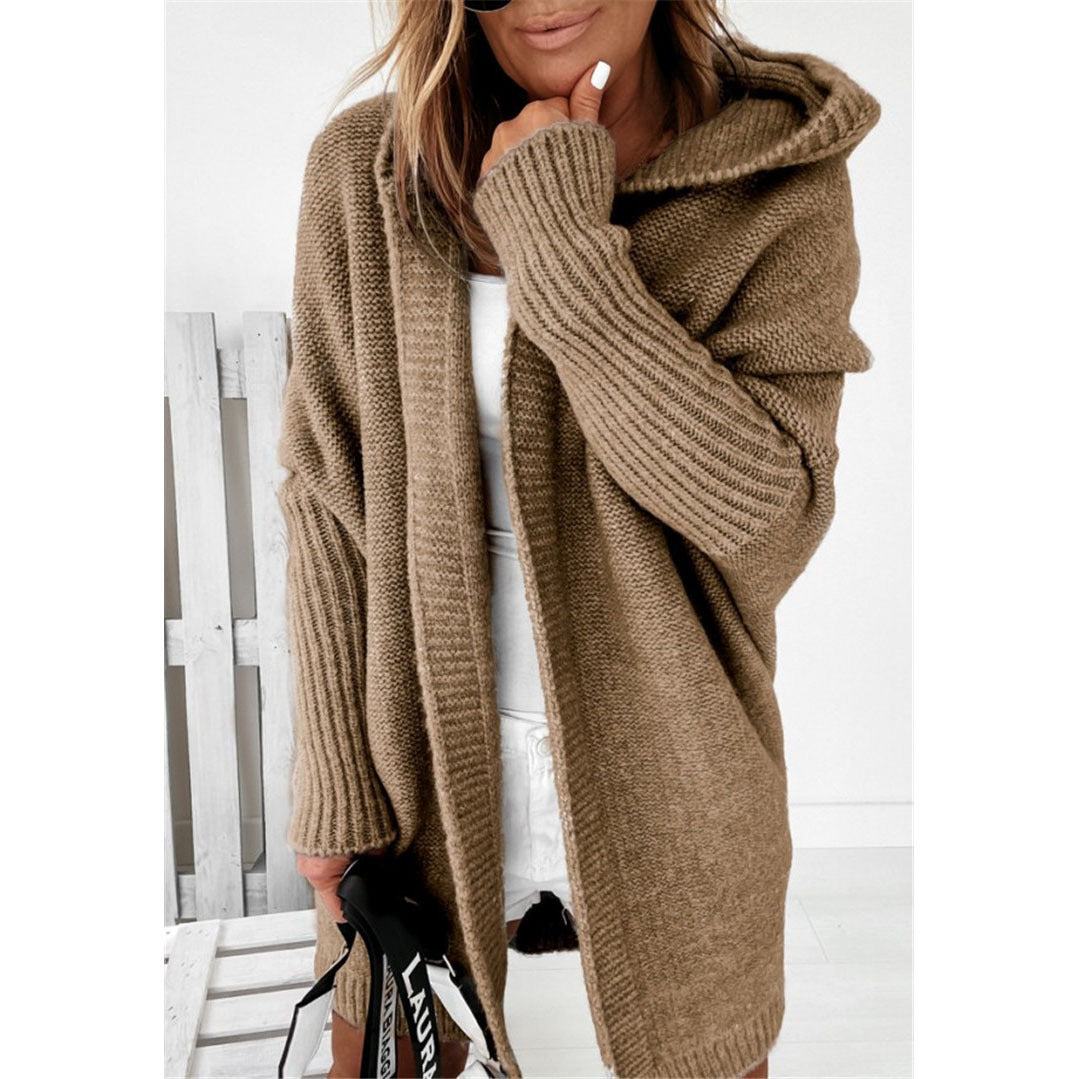 Damen Oversized Strickcardigan mit Kapuze und strukturiertem Design EB