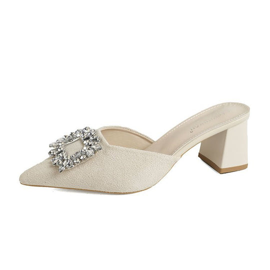 Damen elegante Mules mit funkelndem Schmuckdetail EB