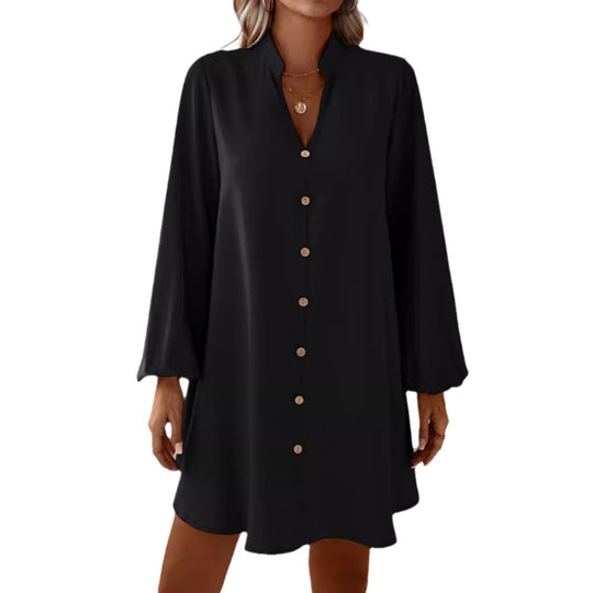 Damen kurzes Kleid mit Knopfleiste und eleganten Puffärmeln EB