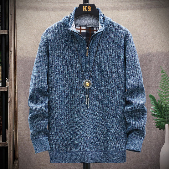 Herren modischer Strickpullover mit halbem Reißverschluss und unterschiedlichen Texturen EB