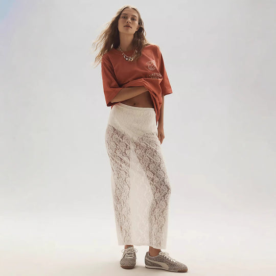 Damen Spitzenrock im langen, eleganten Design mit hohem Schlitz EB