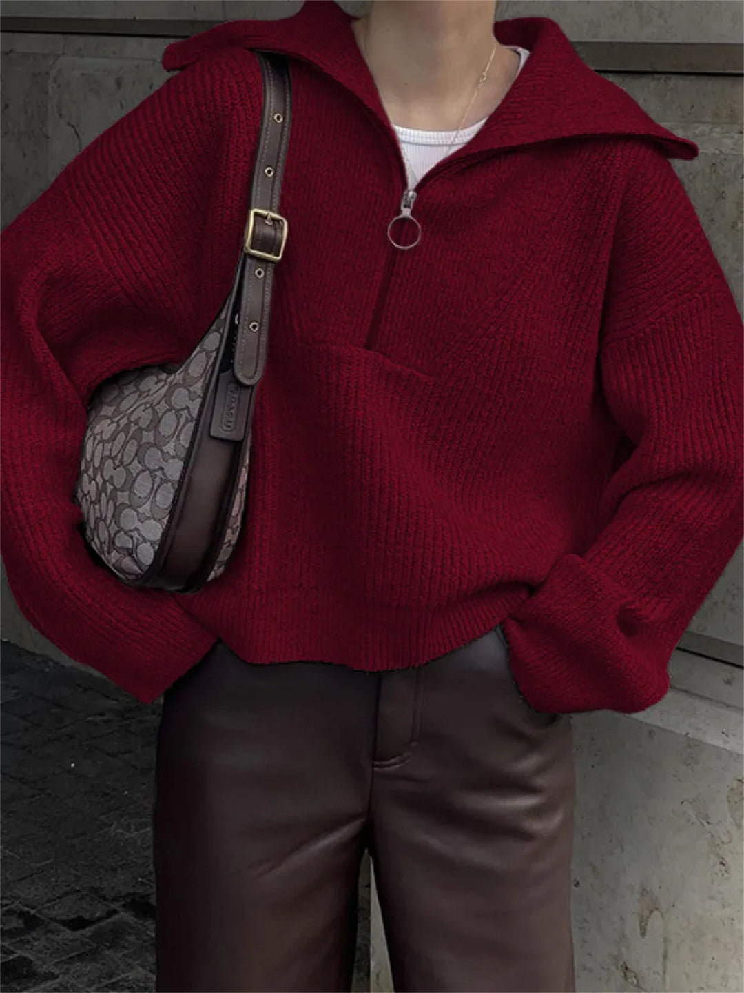 Damen Strickpullover mit Reißverschluss und lässigem Schnitt EB