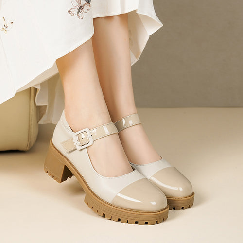 Damen Mary Jane Ballerinas mit modischem Riemen und komfortablem Absatz EB