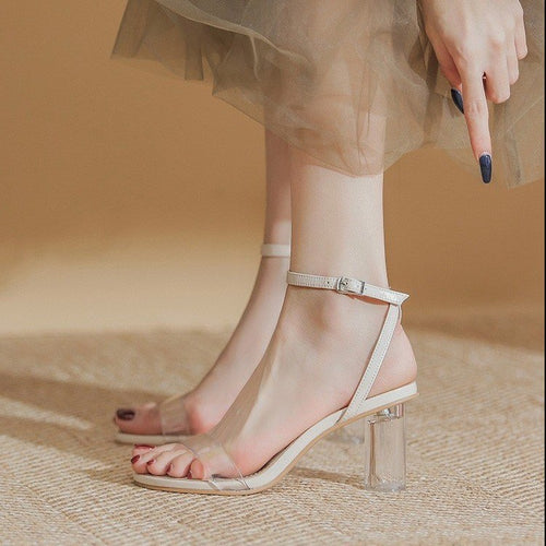 Damen Transparente Riemchen-Sandalen mit elegantem Blockabsatz EB